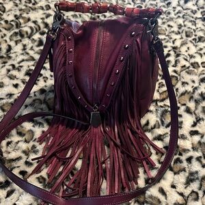 Fringed Burgundy Leather Bag